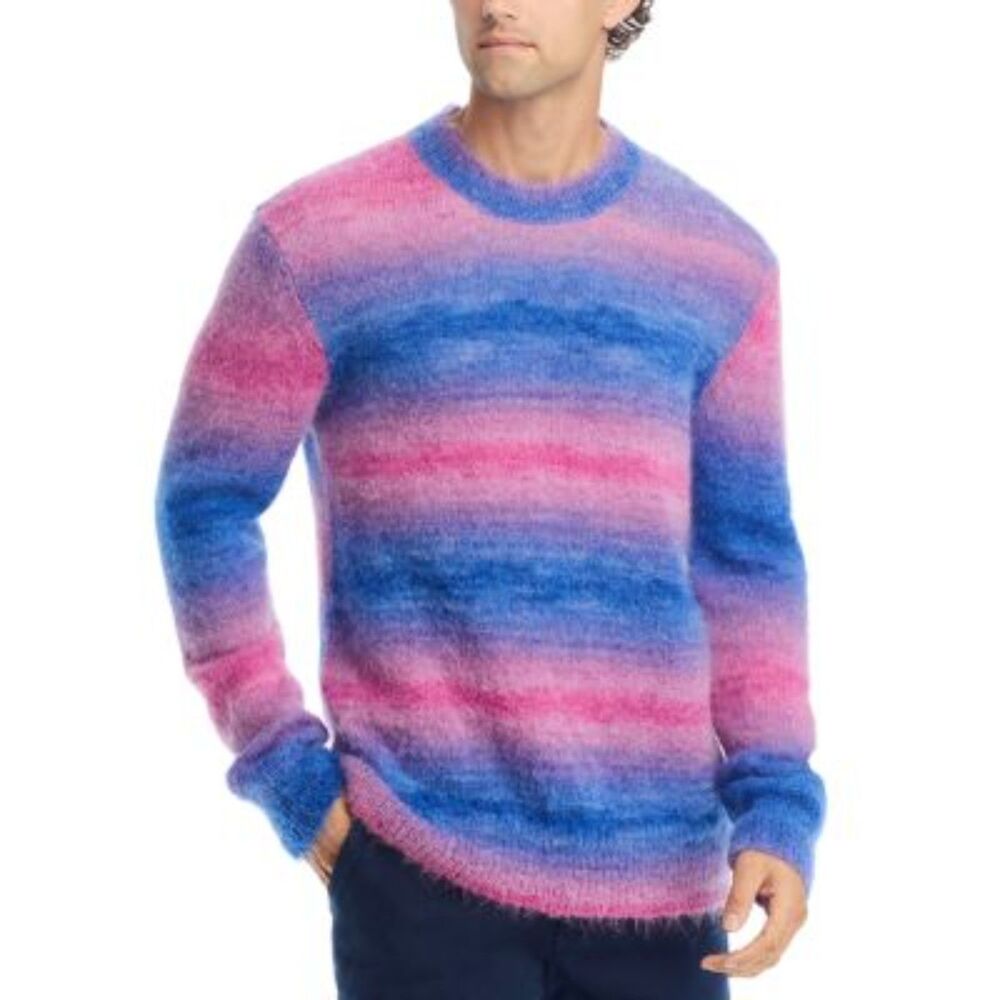NN07 Sweater Mens Small Blue Pink Stripe Pullover Crew Alpaca Mohair BRADY $250